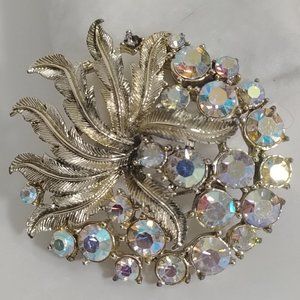 Aurora Borealis/ Gold Tone Brooch